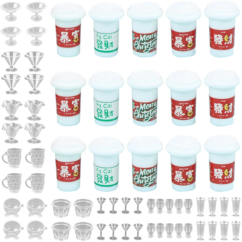 

Different styles 1/12 Miniature Christmas Tea Coffee Cups Mugs Transparent Wine Glasses Dollhouse Kitchen Tableware 5Pcs/Set