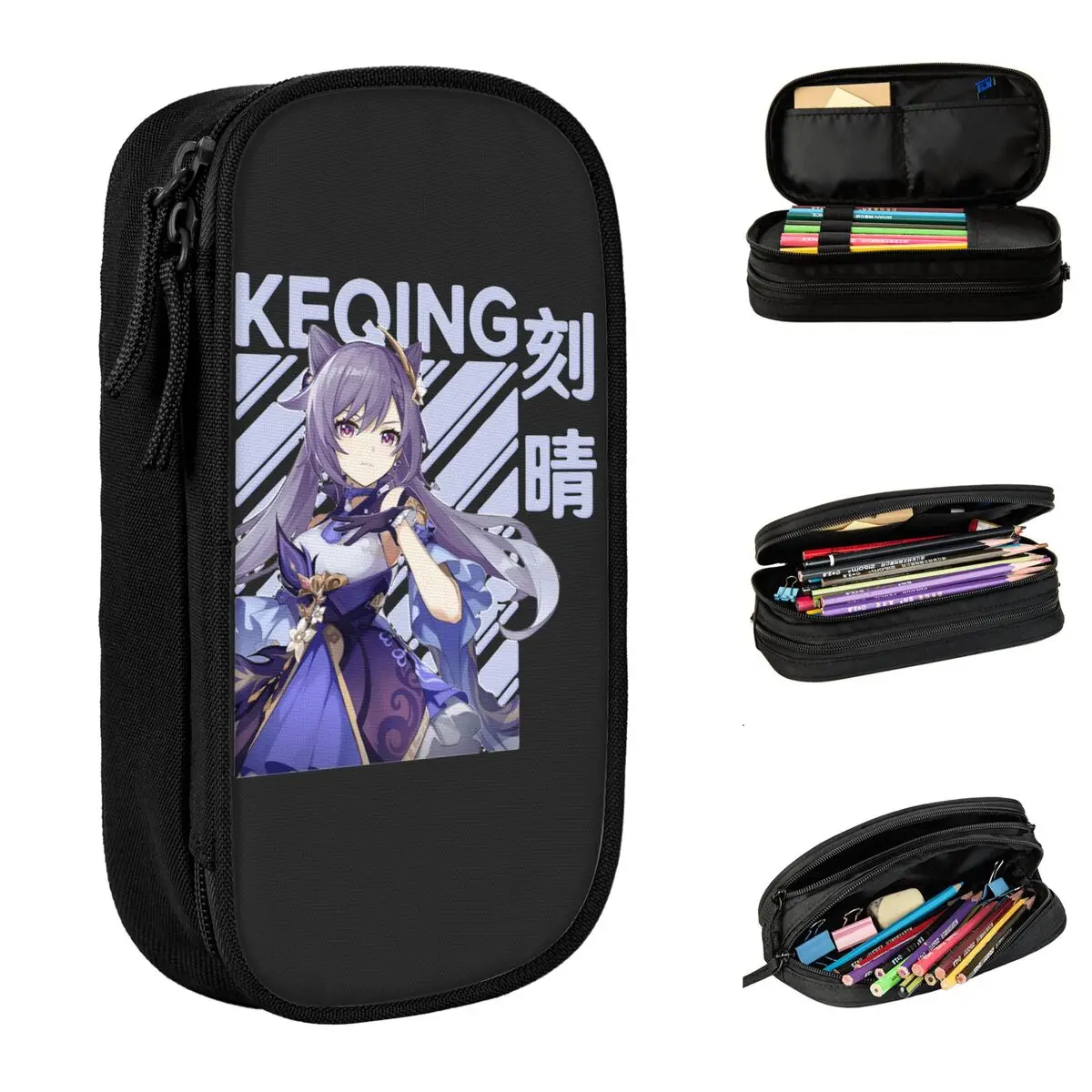 

Keqing Genshin Impact Pencil Case Anime Game Pen Bags for Student Large Storage School Supplies Zipper Pencil Pouch