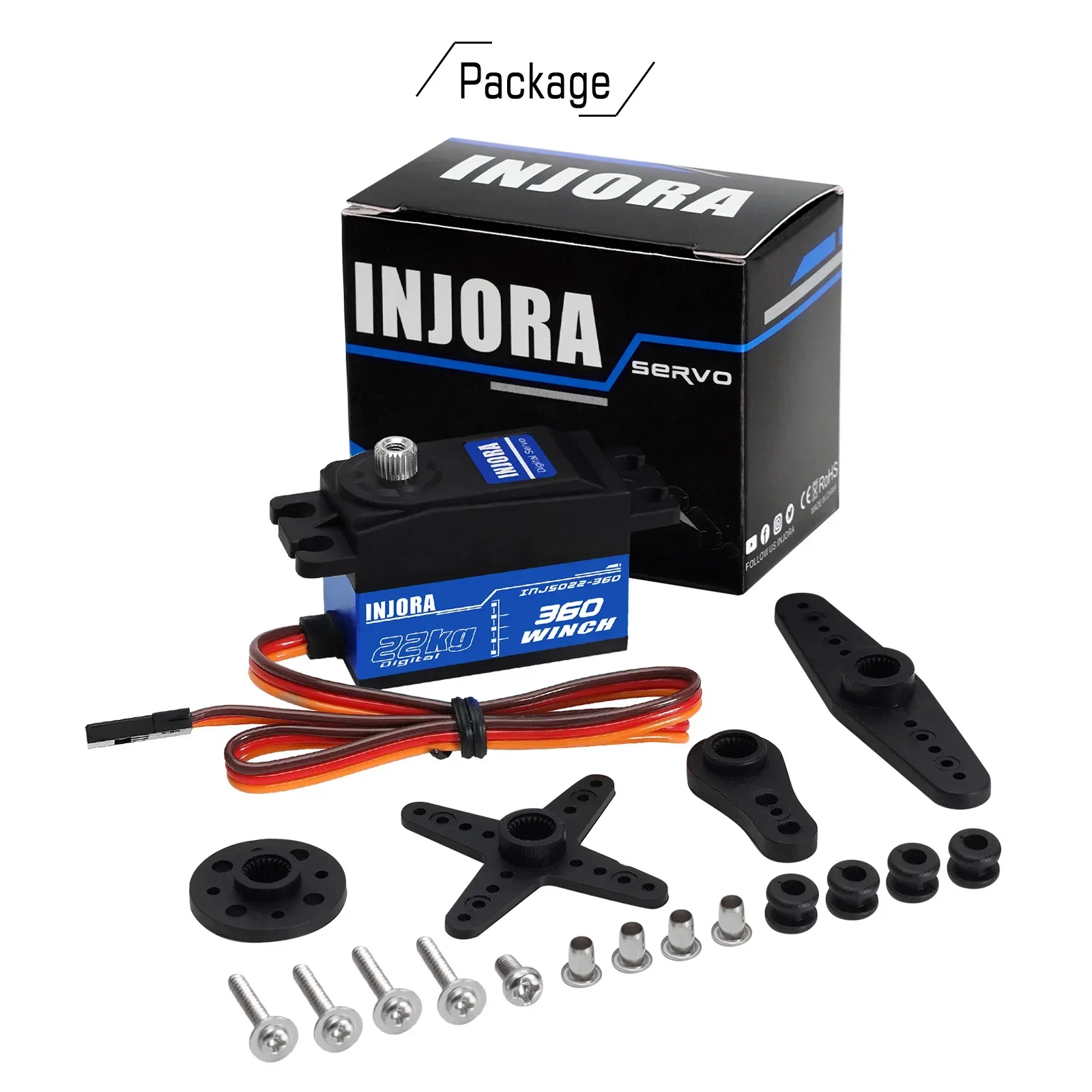 INJORA INJS022-360 22 кг вращение на 360 ° Низкопрофильная шлифованная серволебедка катушка для радиоуправляемого гусеничного автомобиля модели лодки (art.: 3920c88867c4e) - 3920c88867c4e