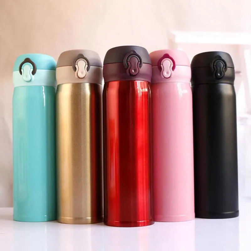 Creative Lock Bouncing Stainless Steel Insulation Vacuum Cup Portable Universal Thermos Flask Water Bottle