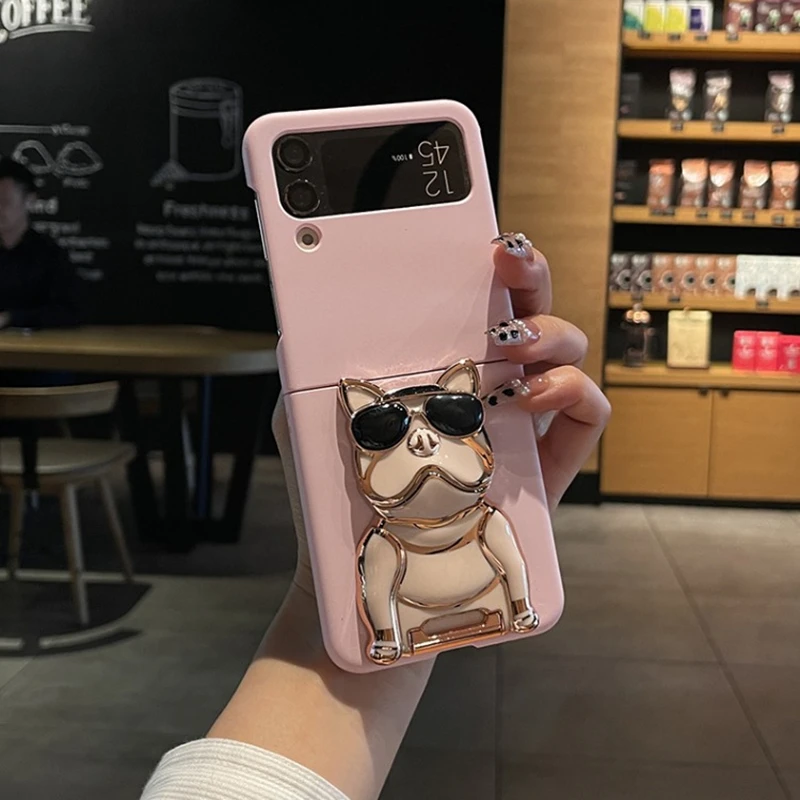 

Fashion Cute Cartoon Mechanical Dog Stand Holder PC Folding Case For Samsung Galaxy Z Flip 4G 4 3 5G Bracket Shockproof Cover