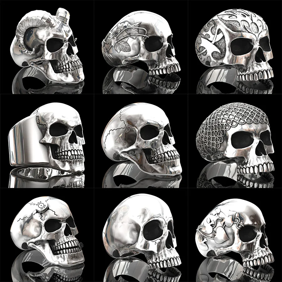 

Vintage Gothic Skull Biker Ring Statement Motorcycle Band Men Dark Punk Rock Cool Finger Rings for Men Jewelry Gift Wholesale
