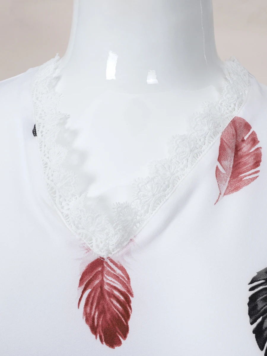 Finjani Tank Tops Plus Size Casual Loose Feather Print Tank Top Spring And Summer Polyester Top