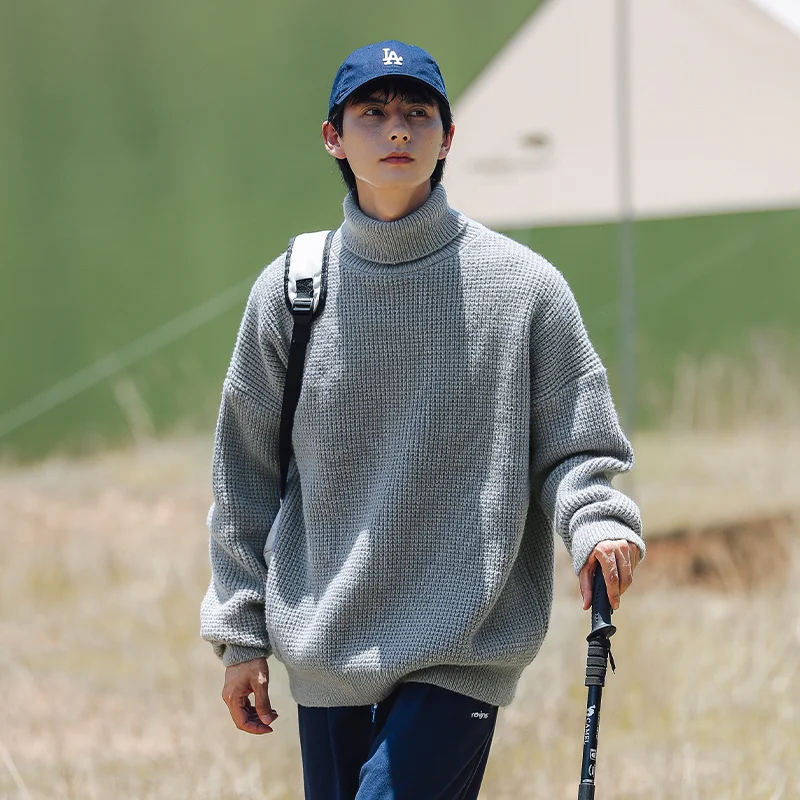 

Turtleneck Crewneck Sweater Autumn Winter Half Base Knit Men Loose Harbor Style Pullovers Male Knited Wear Dropshipping