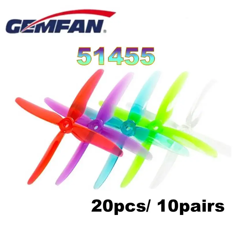 

20pcs/10pairs GEMFAN 51455 Hurricane X 4-blade Propeller FPV Prop 5mm Mounting Hole for RC FPV Racing Drone