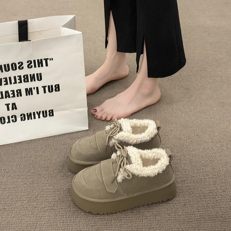 Лоферы на меху женские сабо 2024 новые зимние сапоги платформе женская обувь