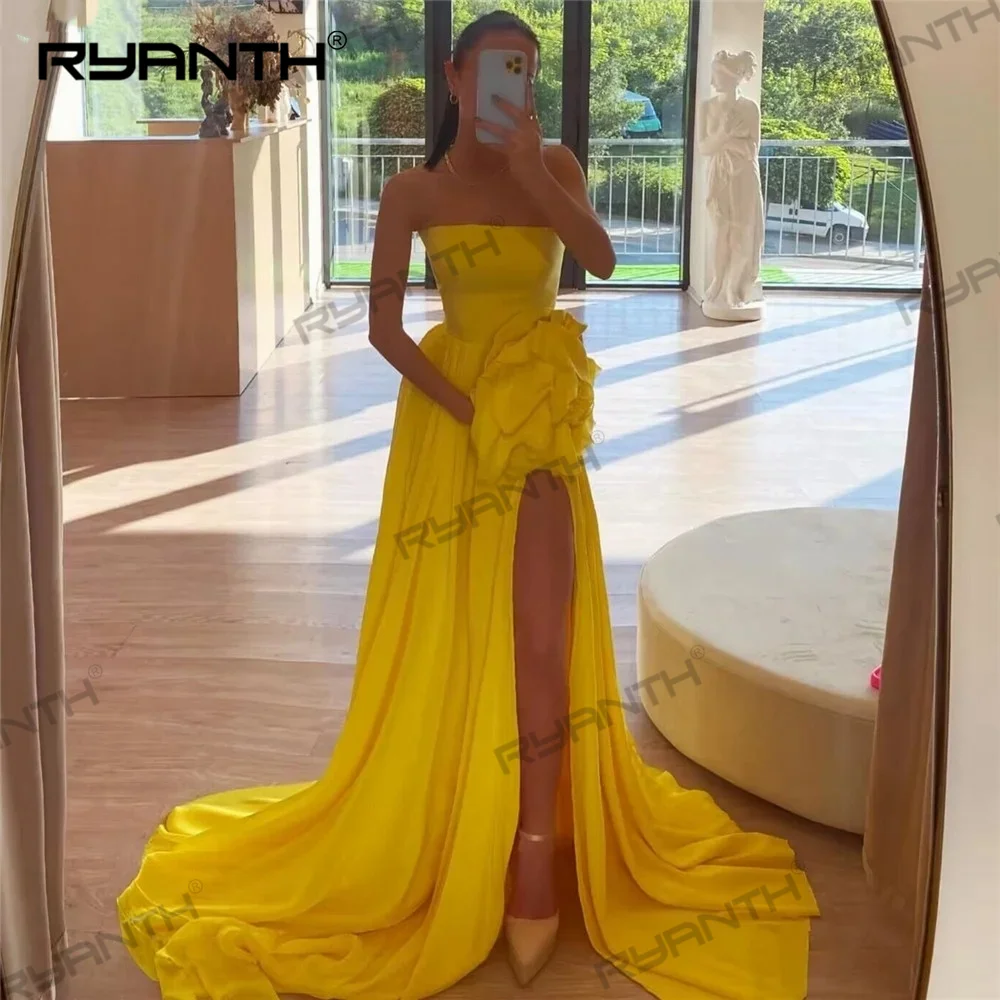 Великолепное длинное атласное вечернее платье Ryanth 2024 фуксии официальное с