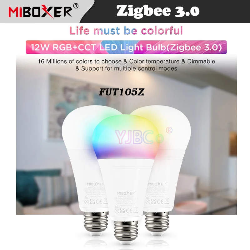 FUT105Z Miboxer 12W RGB+CCT LED Bulb Light E27 AC100~240V Dimmable Smart Lamp Zigbee 3.0 gateway Controller/Voice/ App Control