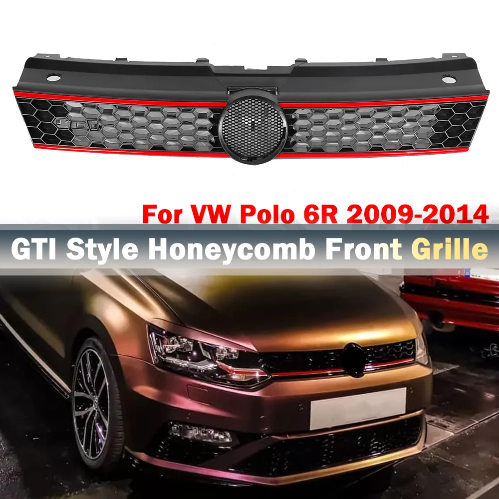 

Car Front Upper Grille Grill GTI Style Honeycomb Racing Grills For Volkswagen For VW For Polo 6R 2009-2014 Car Accessories