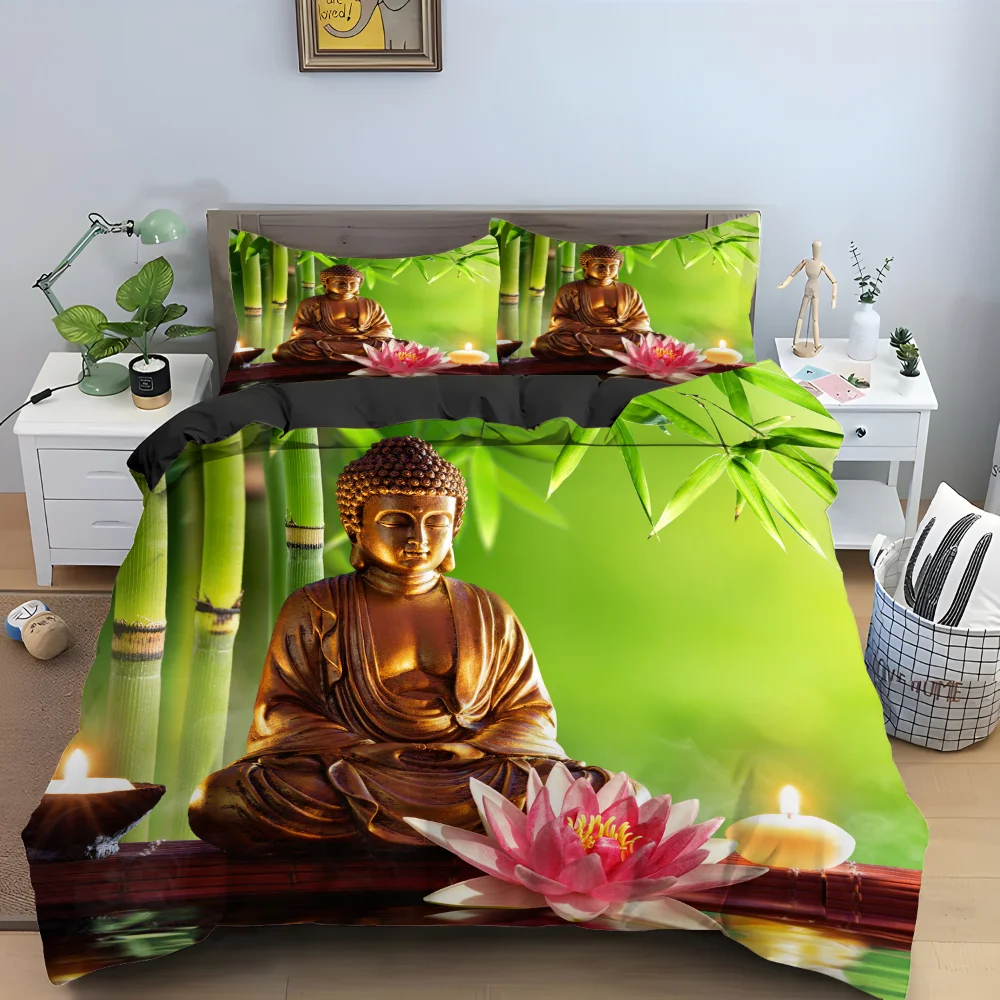 

Bed Sheets with Buddha Series Pattern Four Piece Bedding Set for Bed Queen Size Bed Sheets Set Bedroom Bed 100% Polyester