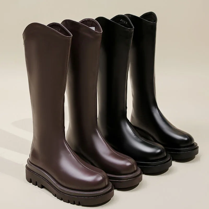 

2022 New Autumn Winter Women Chelsea Modern Boots Fashion Western Ladies Knee High Boots Zippers Round Toe Female Shoes