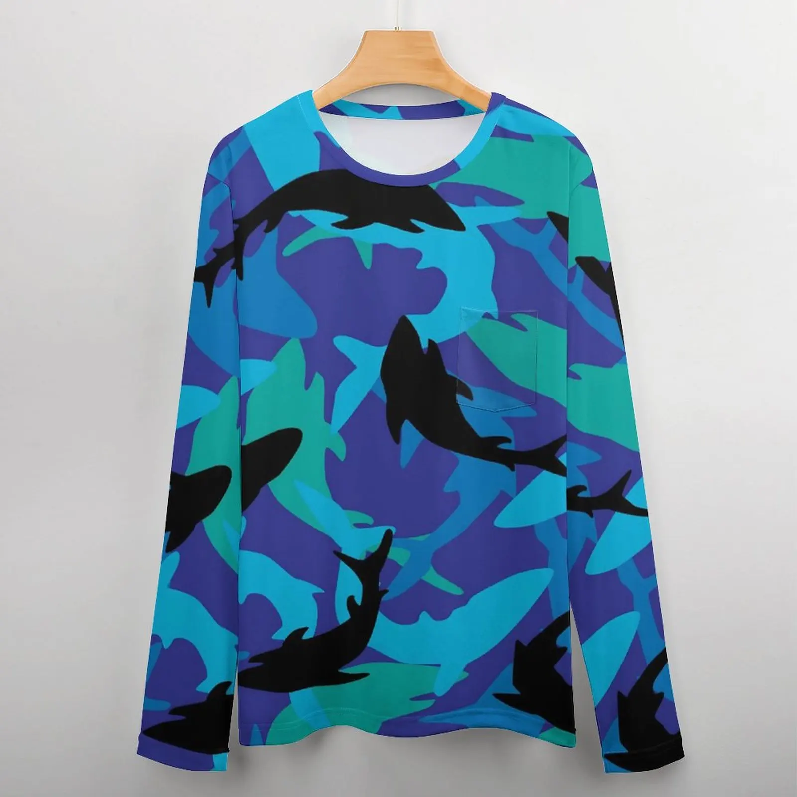 Камуфляжная футболка с изображением акулы осенняя уличная животным принтом