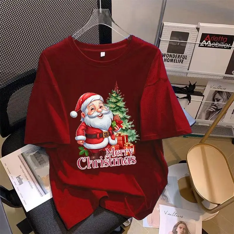 2024 новогодняя футболка женская рождественская одежда свободная повседневная