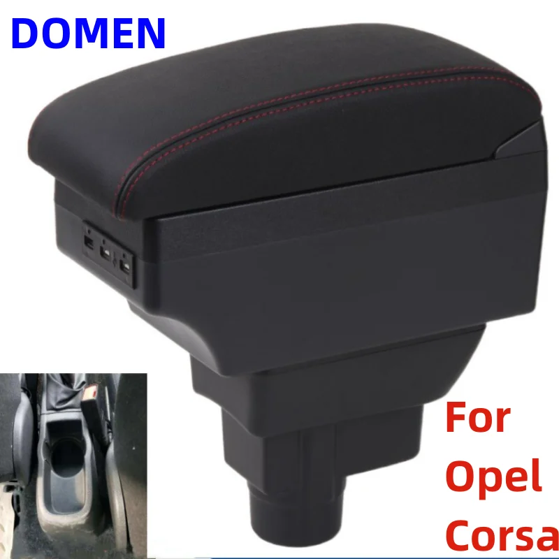 

For Opel Corsa D Armrest box Central Store Content With Retractable Cup Hole Large Space Dual Layer USB Charging