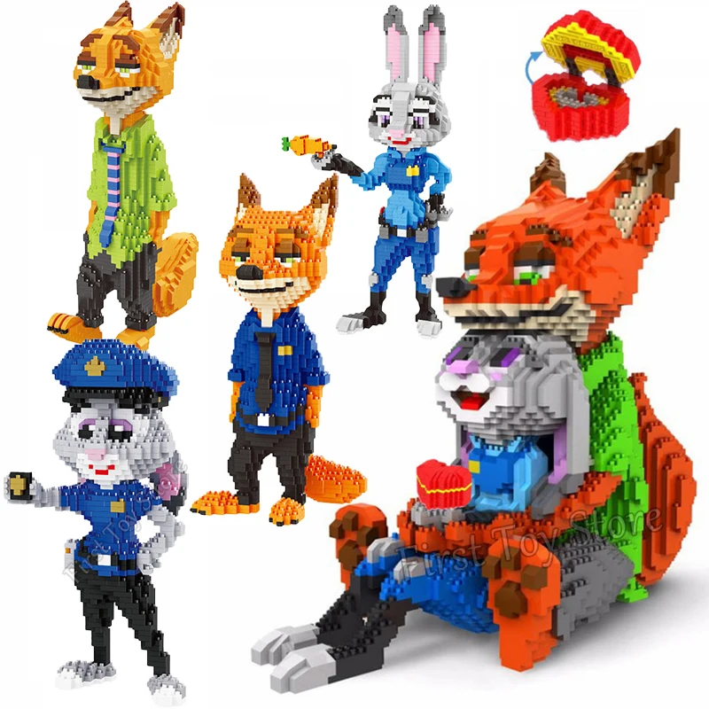 Disney Mini Blocks Zootopia Cartoon Figures Toy Rabbit Judy Fox Model Anime Building Blocks for Children Toys Gifts