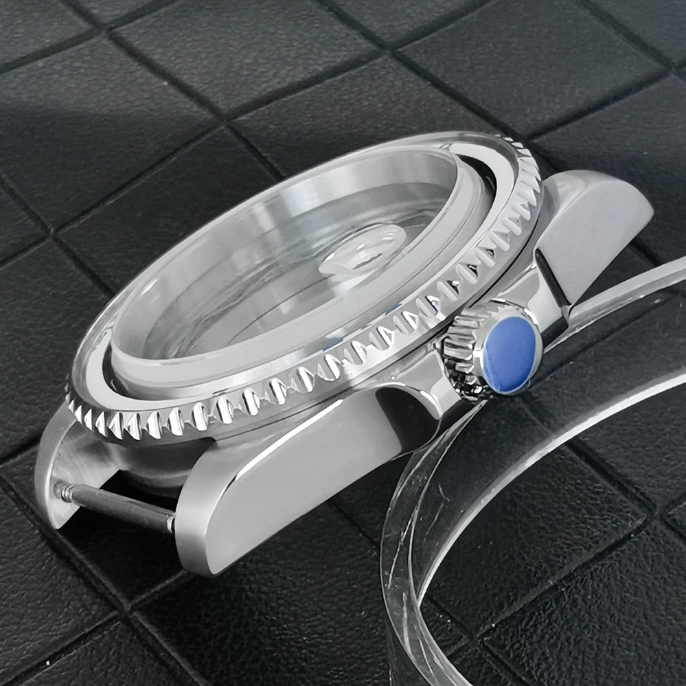 Modified 40mm Watch Case Stainless Steel Tight Bottom Case Bezel with A Sapphire Glass Magnifying Glass Fit NH34GMT Movement