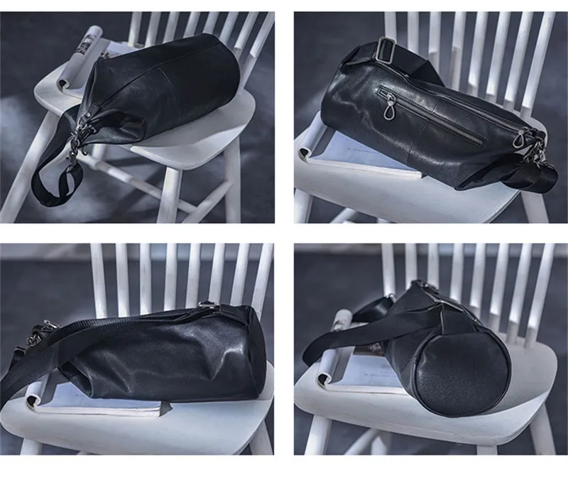 Simple and casual high quality natural genuine leather men black Bucket bag daily outdoor soft cowhide youth shoulder bag