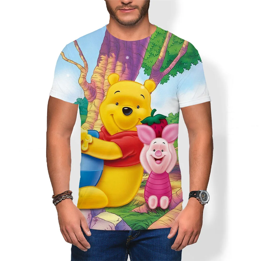 

Disney Winnie the Pooh Men's Crew Neck Loose T Shirt Summer Fashion Cartoon T Shirt Unisex Top Short Sleeve 3D Printed T Shirt