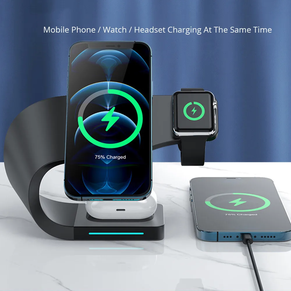 

15W Magnetic Wireless Charger 4 In 1 Stand For IPhone 13 12 8 Plus Fast Charging Stand For Apple Watch 6 5 4/AirPod Pro/3