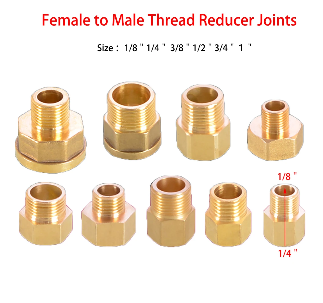 

1Pcs Female to Male Thread Reducer Joints BSP 1/8" 1/4" 3/8" 1/2" 3/4" 1"Brass Pipe Fitting Coupler Connector Hex nut