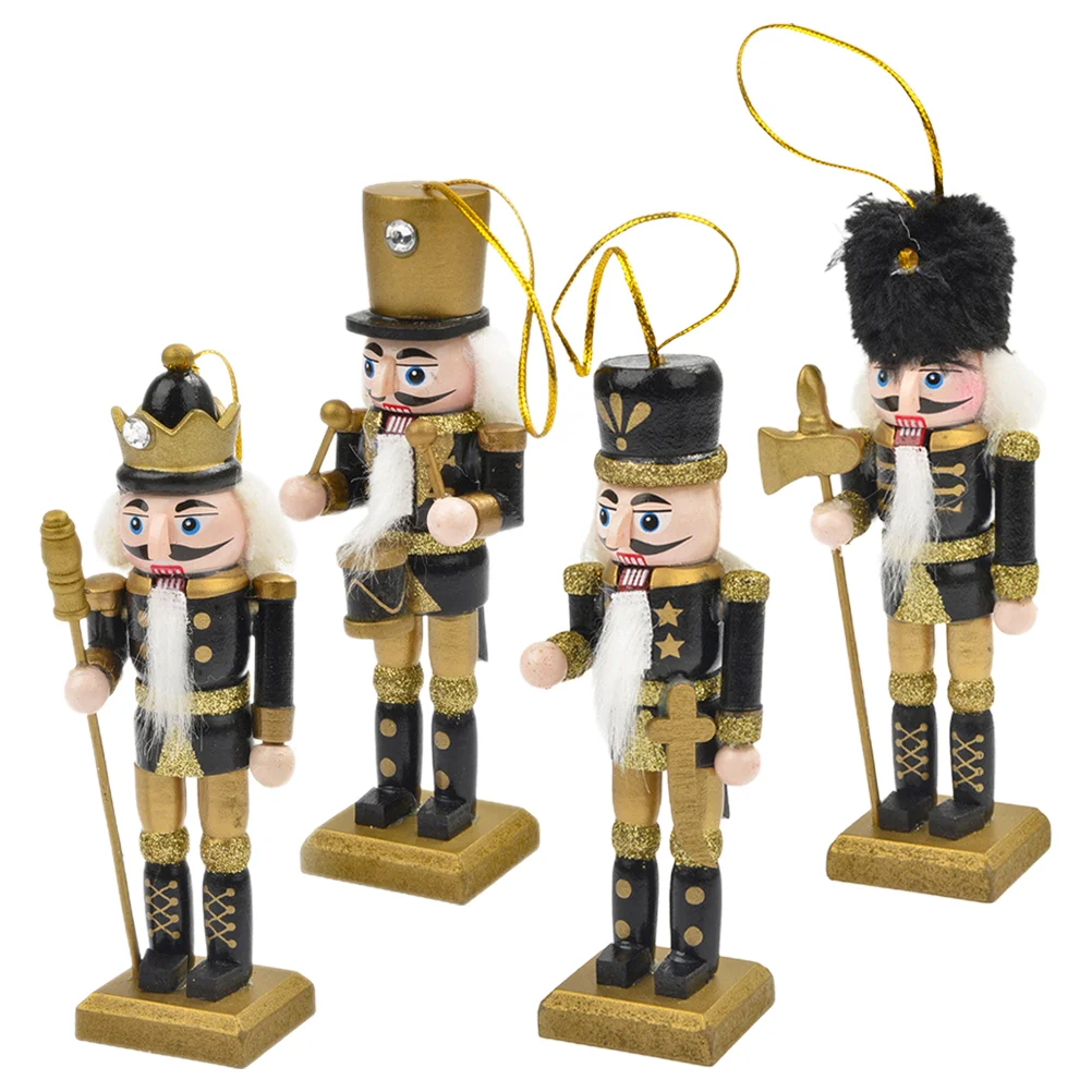 

4 Pcs Nutcracker Ornament Hanging Charm Festival Wood Craft Christmas Decorations Outdoor Nutcrackers