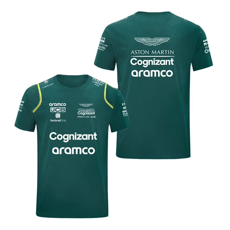 Camisetas De Aston Martin F1 Para Hombre Y Mujer, Camisa Deportiva Con Cuello ReDondo Y Diseño De Coche De Carreras Del Equipo F