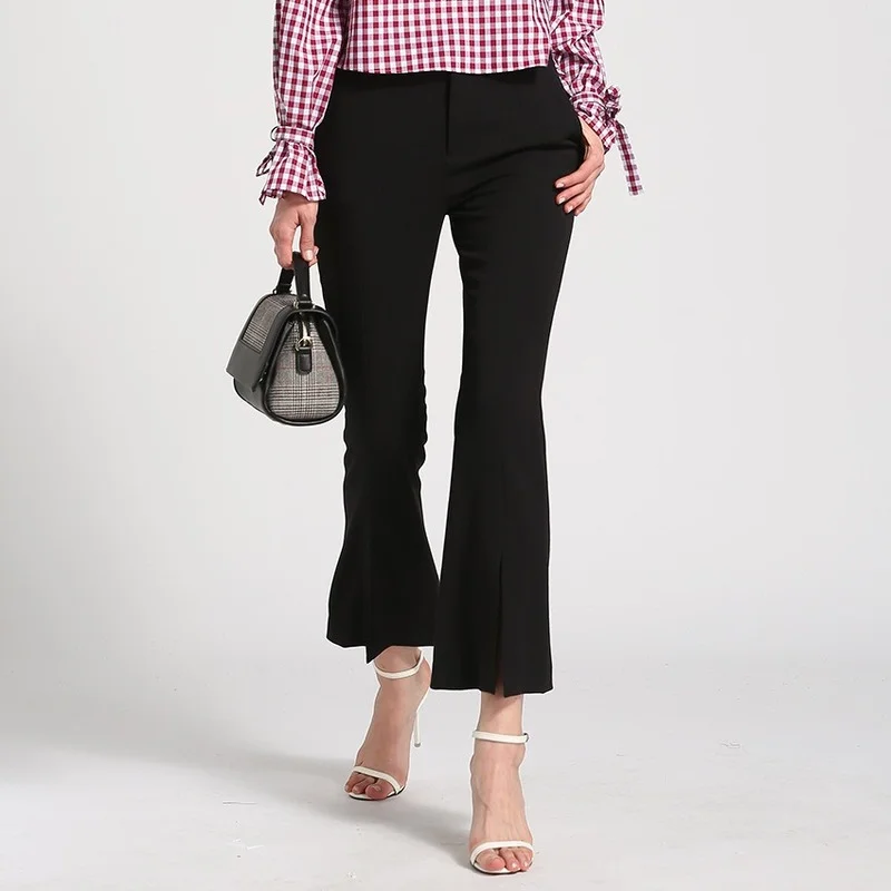 

Double Stretch Fabric Trousers With Slits Women Pants