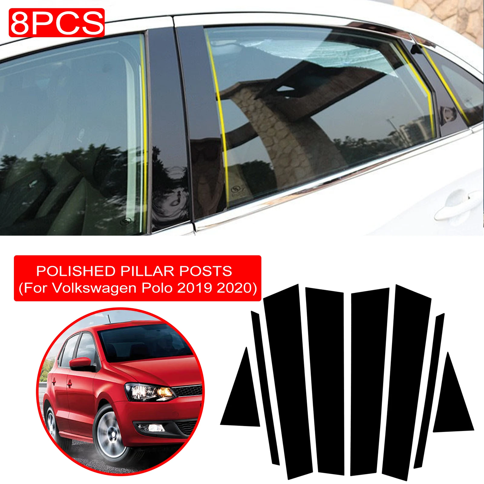

8 шт. для Volkswagen VW Polo MK6 2019 2020 Автомобильная дверь окно Колонка BC столб крышка отделка ПК наклейка автомобильные аксессуары черный