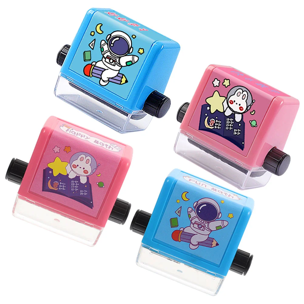 

4 Sets Roller Digital Teaching Stamp Number Stamps Students Math Division Kids Seal Arithmetic Artifact Multiplication Ink