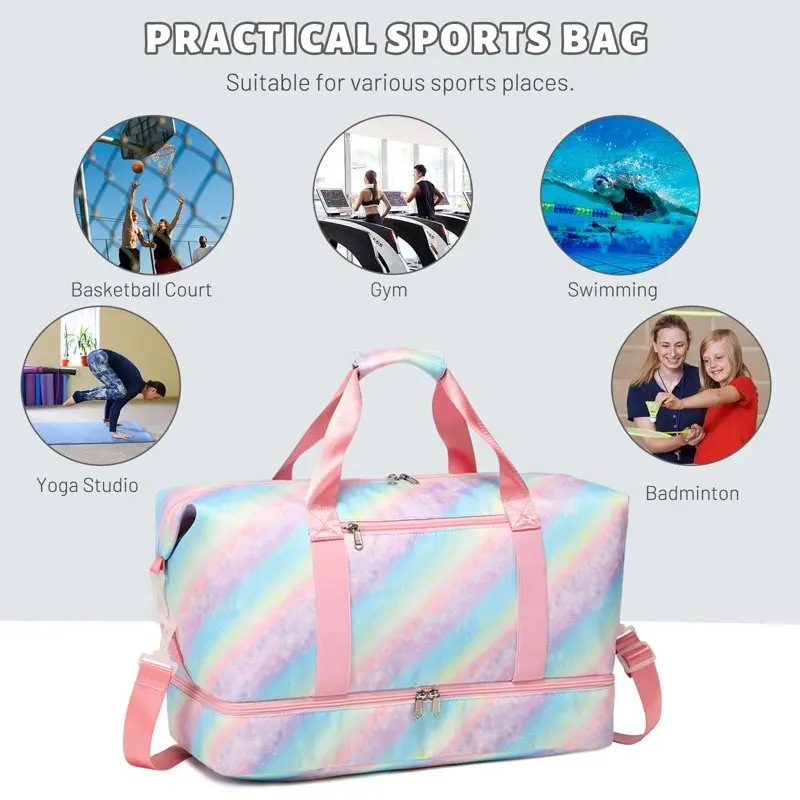 Gym Bag Women Travel Duffel Bag,40L Waterproof Weekender Overnight Bags with Wet Pocket & Shoes Compartment for Sports Travel We