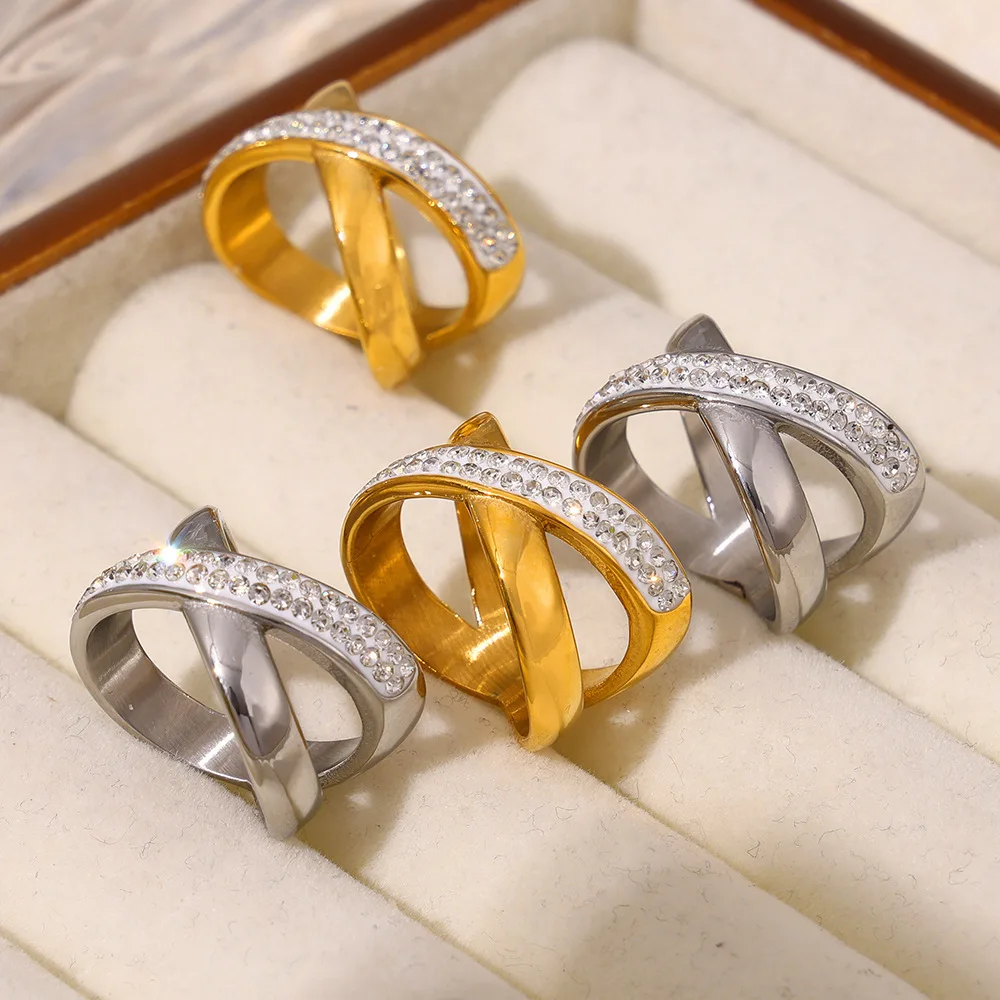 Роскошные кольца с крестом из нержавеющей стали для женщин инкрустированные CZ