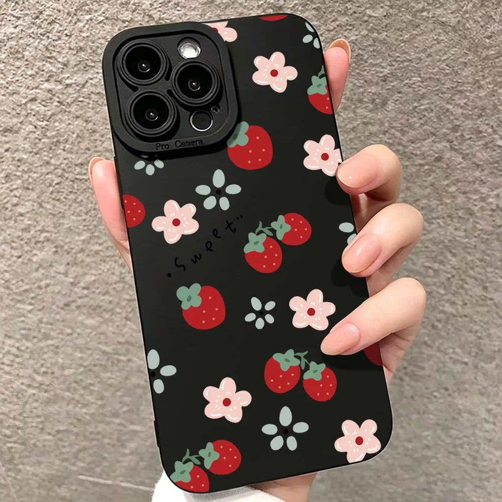 Фото Чехол с узором клубничных бутонов для iPhone 17, 16, 15, 14, 13, 12, 11 Pro Max, 16, 15, 14 Plus, 17 Air, 16, 17 E, XR, XS – противоударный бампер-чехол №1