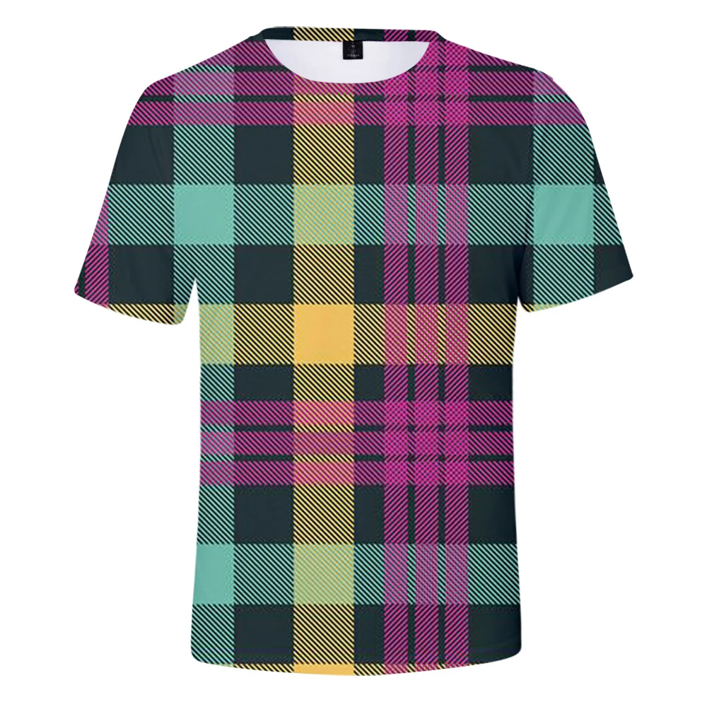 

Повседневная модная футболка с принтом в клетку, с коротким рукавом и круглым вырезом