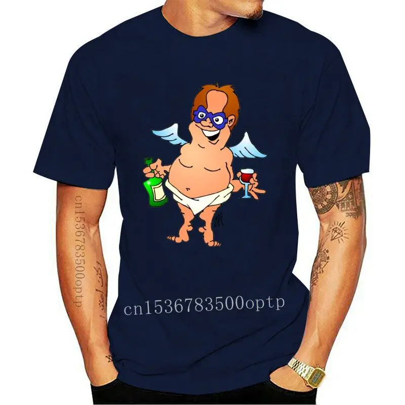 

Camiseta de manga corta para mujer, ropa informal Hipster con estampado de Ángel antideslumbrante, con copa de vino, cuello redo