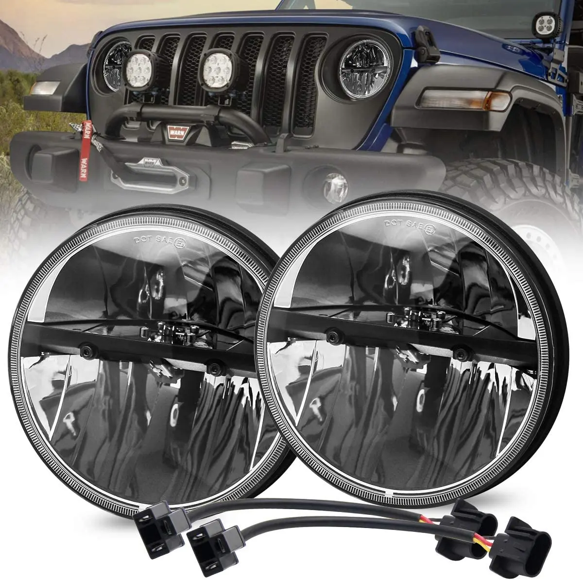 

Universal Car Accessory Light 7 inch H4 Led Headlights For Off Road 4x4,Motorbike,Lada Niva 1995-2022 UAZ Hunter 7 Inch LED