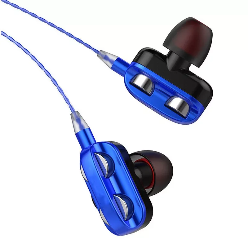 

2022NEW Sports Earphones Dual Drivers 4 Units Heavy Bass HiFi Music Earpiece Universal 3.5mm In-ear Wired Earphones