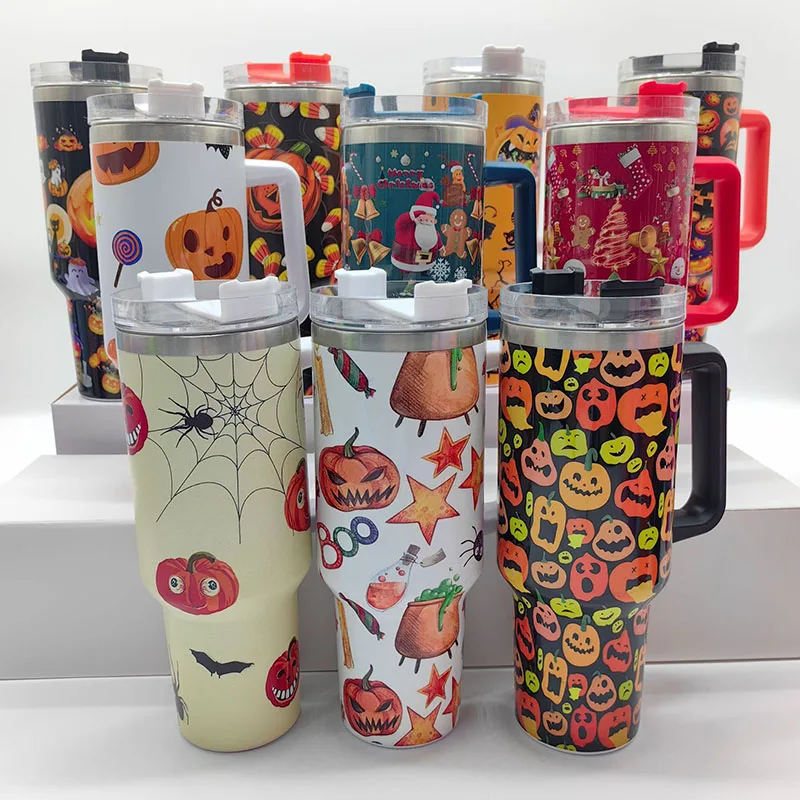 

40oz Thermos Bottle Halloween Decoration Thermos Cup Ice Coffee Drink Vacuum Insulated Bottle Car Travel Outdoor Party Favors