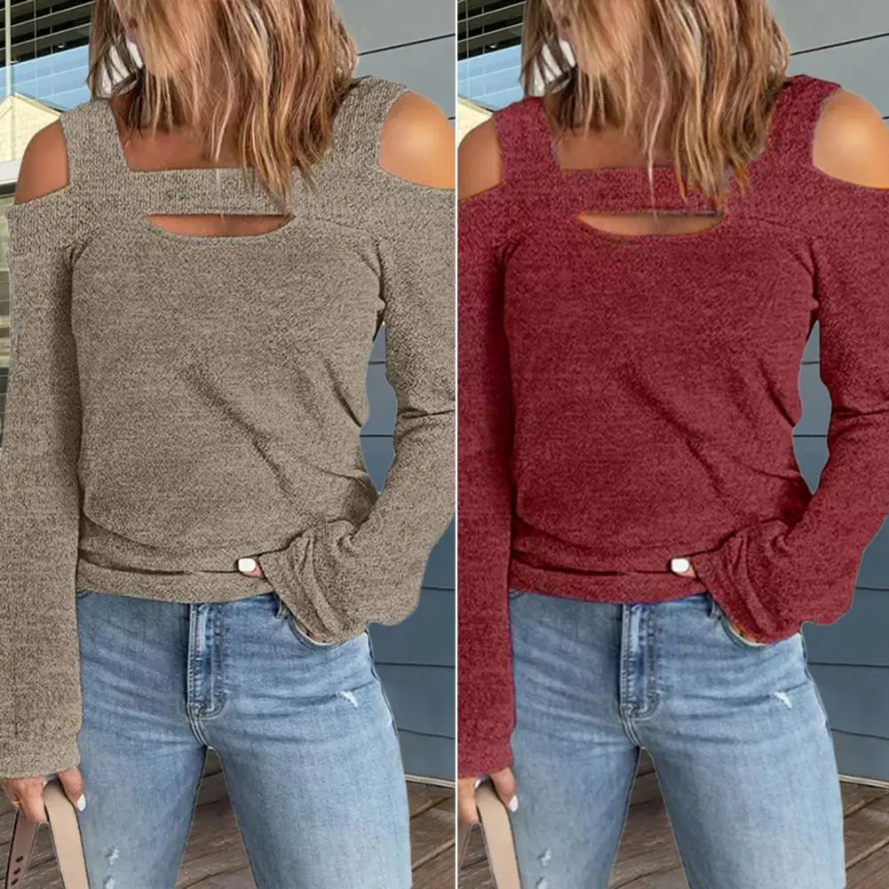 

Универсальный легкий весенне-осенний Повседневный однотонный пуловер с открытыми плечами женская одежда