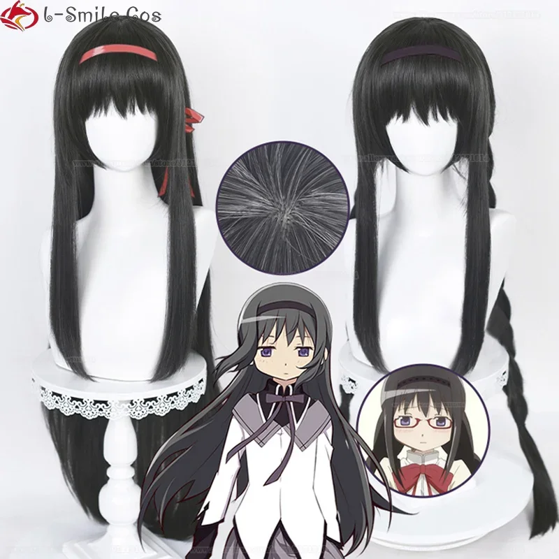 Аниме Puella Magi Madoka Magica Akemi Homura Косплей Парик 90 см Длинные Темно-Серые Крученые