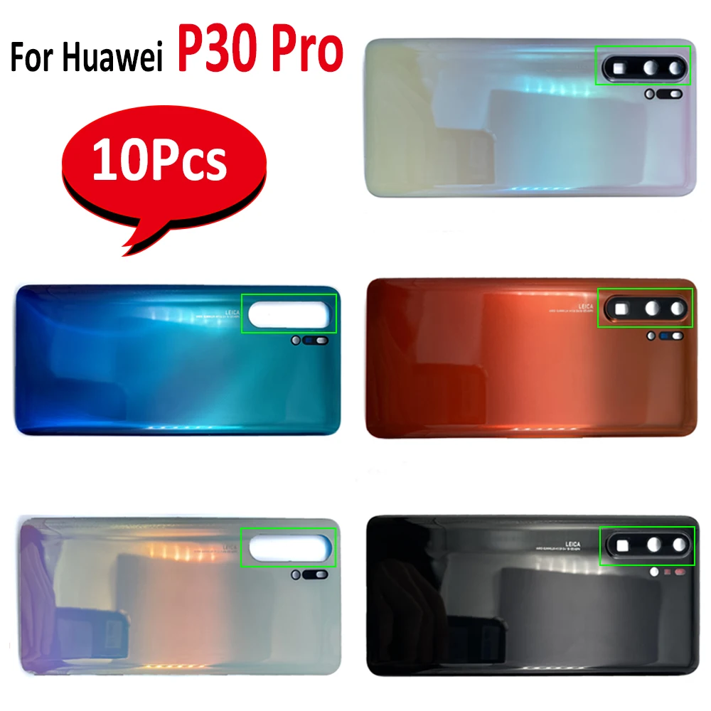 

10 шт., задняя крышка батарейного отсека для Huawei P30 Pro со стеклянной рамкой для объектива камеры, замена держателя с наклейкой