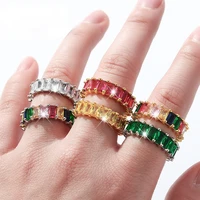 new micro set zircon color square zircon rainbow ring popular jewelry