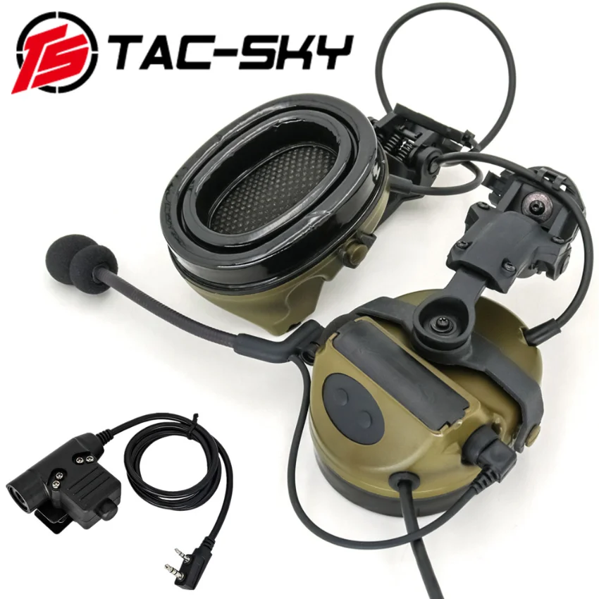 TS TAC-SKY Comtac II Helmet Rail Mount Military Hearing Protection Airsoft Tactical Headset and U94PTT for Baofeng Walkie Talkie