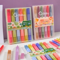 6 pcsset double tip vintage highlighter pen water based candy colors manga markers pastel highlighter cute kawaii stationery