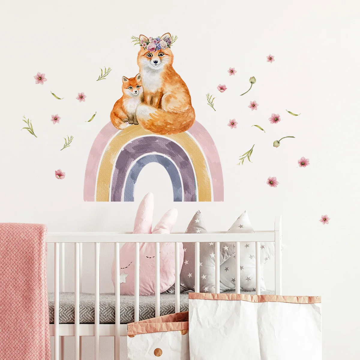 

30*90cm Cartoon Animals Rainbow Plants Small Flower Wall Stickers Cute Background Wall Room Study Decoration Mural Wall Stickers