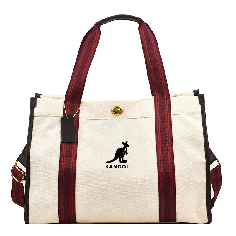 kangol Canvas Tote Handbag For Women Large Capacity Contrast Color Wide Strap Shoulder Bags 2023 Designer Big Shopper Tote Bag
