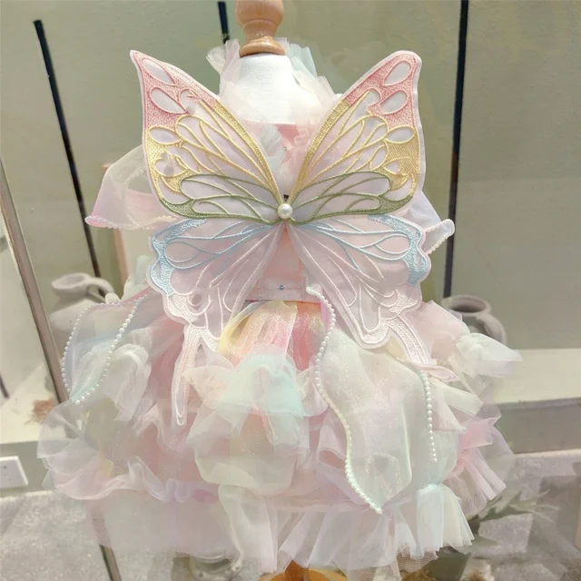 Butterfly Princess Dress Pet Dog Clothes Sweet Clothing Dogs Super Small Cute Chihuahua Soft Print Summer Pink Girl Mascotas 1