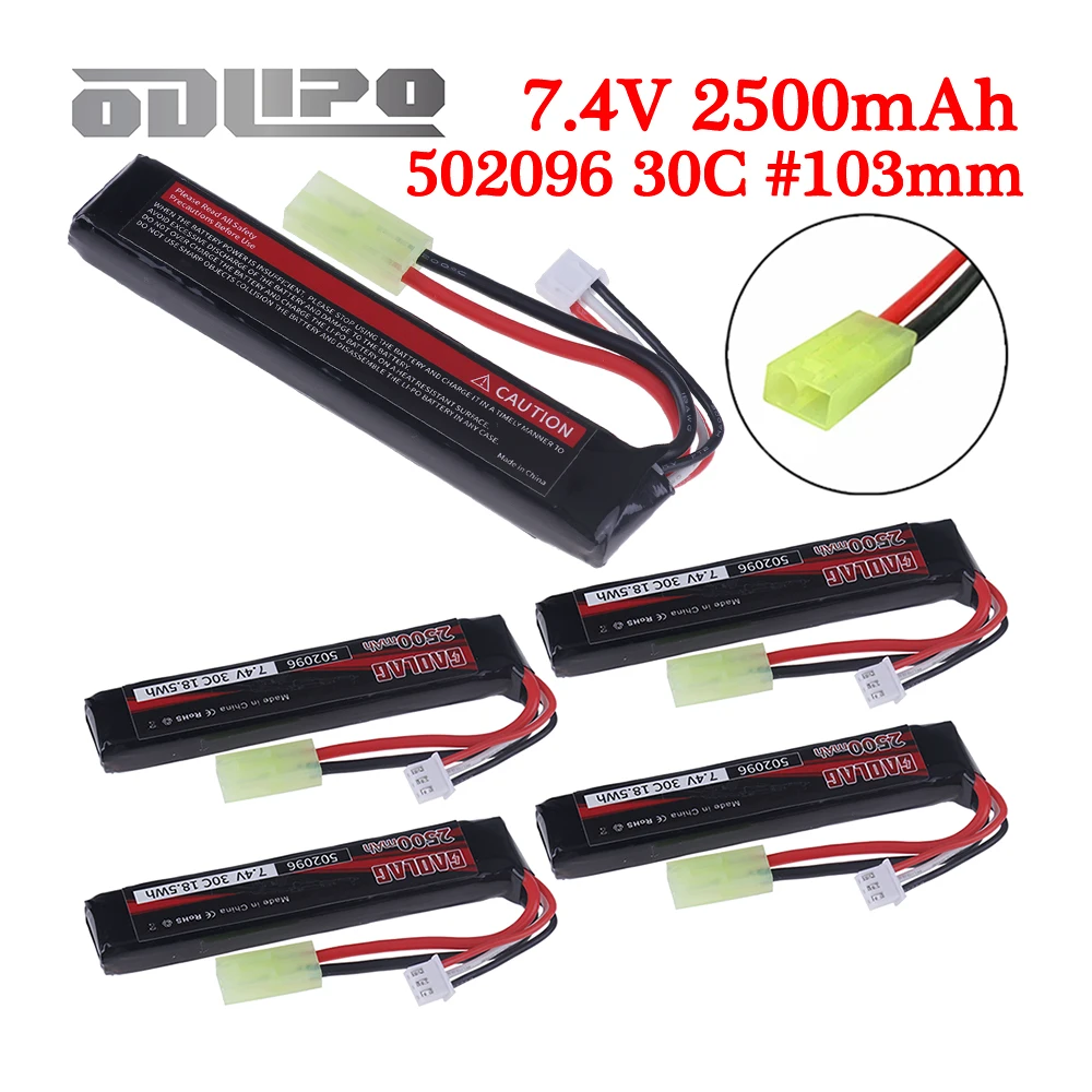 Фото Аккумулятор LiPo 2S 7.4V 2500mAh 30C 502096 с разъемом Tamiya для мини-пистолетов, электрических игрушечных пистолетов, пневматических пистолетов BB, радиоуправляемых моделей и запчастей. # 103 мм №1