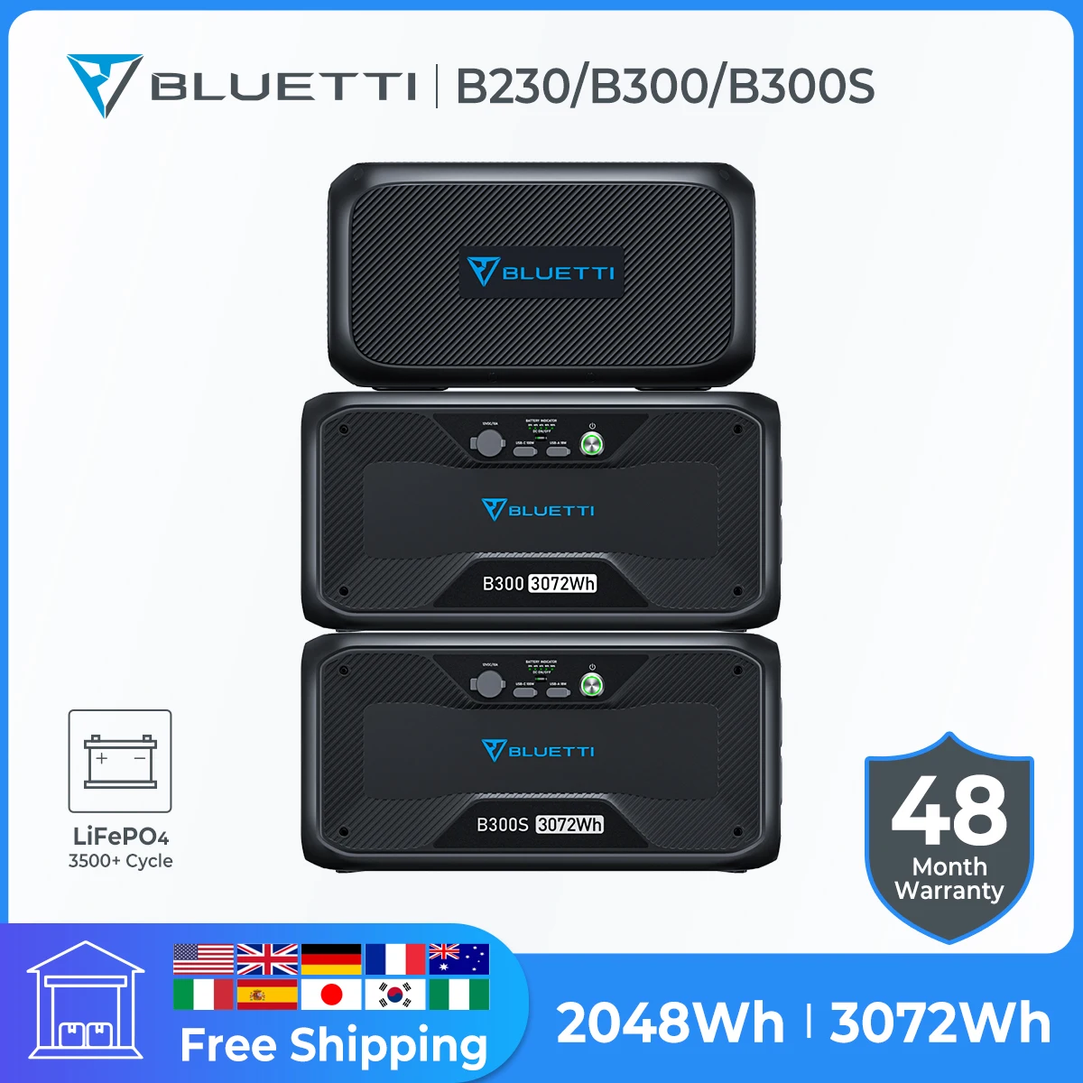 

BLUETTI Expansion Battery B230 2048Wh B300 3072Wh B300S 3072Wh LiFePO4 Battery Pack for Power Station Extra Battery For Home Use