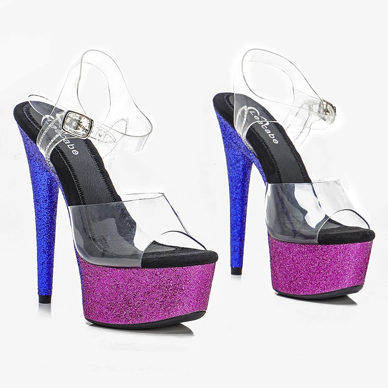 Leecabe 15CM/6Inch Women's colorful glitter Platform party High Heels Shoes Pole Dancing Shoes