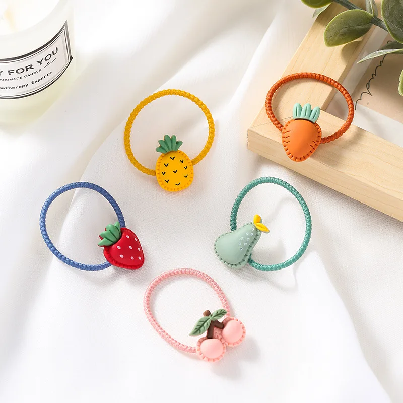 

Pudcoco Kid Girls Hair Tie with Cartoon Fruit Decor Cute Ponytail Holder Head Accessory 5 Colors